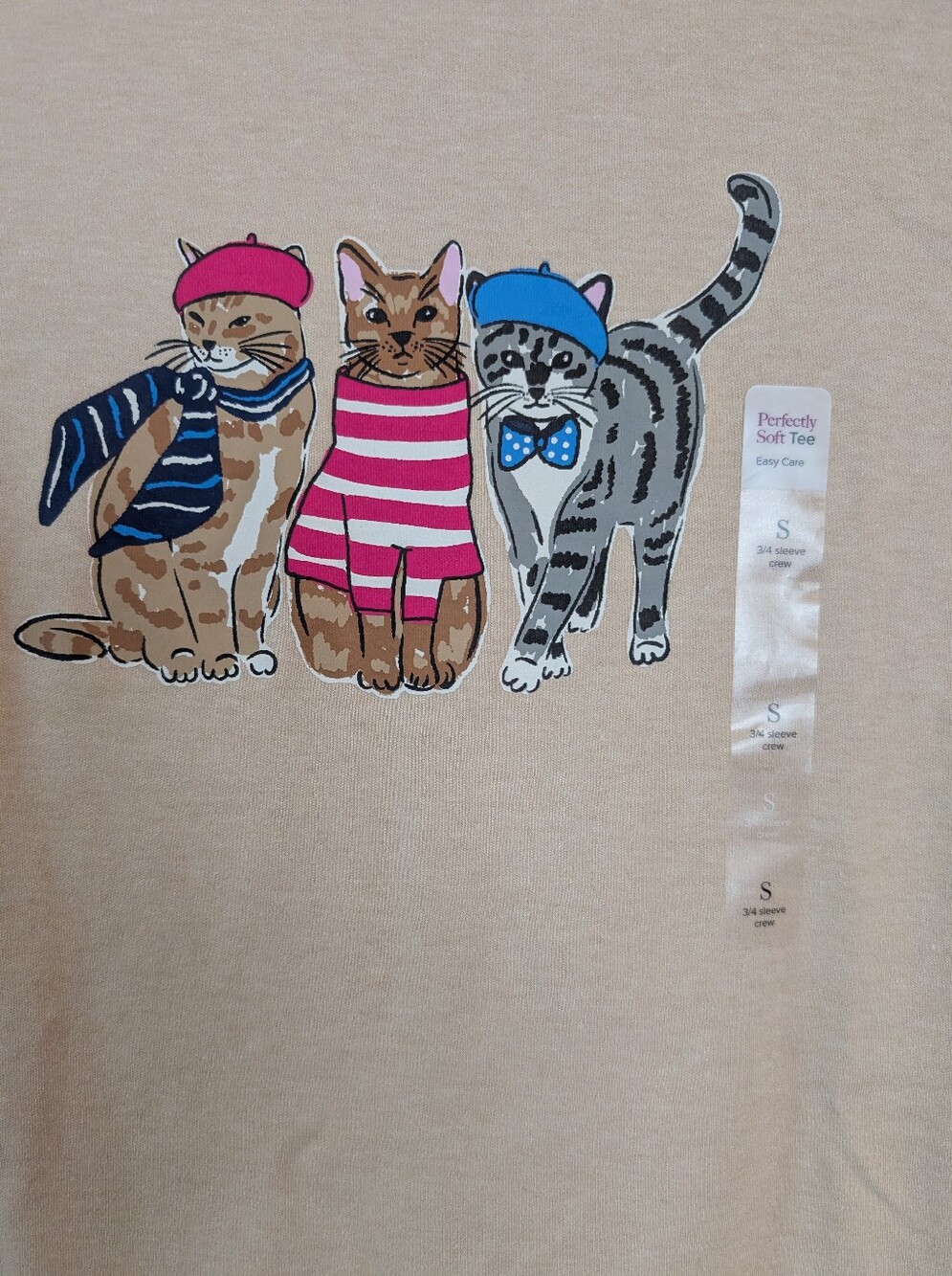 Kim Rogers Beige Cat Trio Graphic (Pink, Blue, Navy)